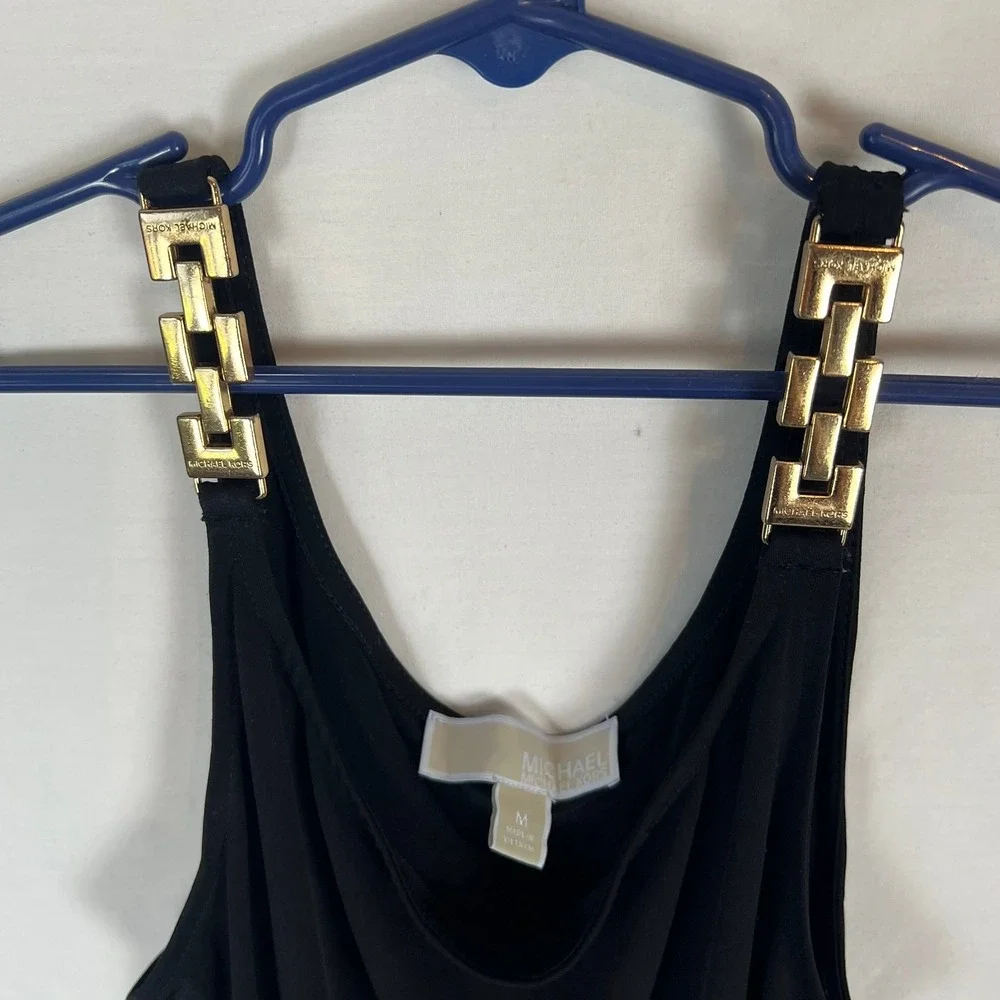 Michael Kors Black Gold Chain Strap Jersey Knit Maxi Slip style Dress Med